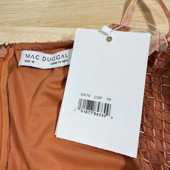 Mac Duggal NWT Copper Beaded Wrap Over Puff Sleeve Dress Rhinestone Waist Sz 18 - Picture 5 of 9